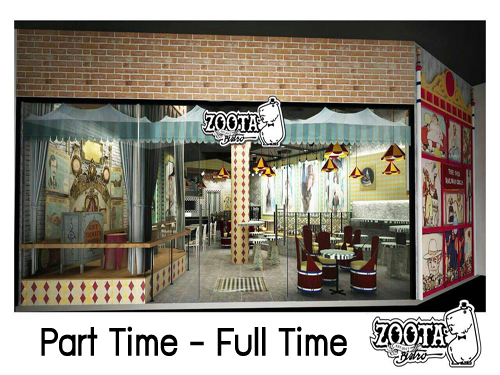 งาน Part Time-Full Time ร้านอาหารคนรักสัตว์ (Zoota Bistro)