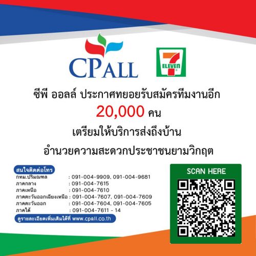 CP ALL รับสมัครทีมงาน (20,000 อัตรา) ช่วงวิกฤตโควิด-19