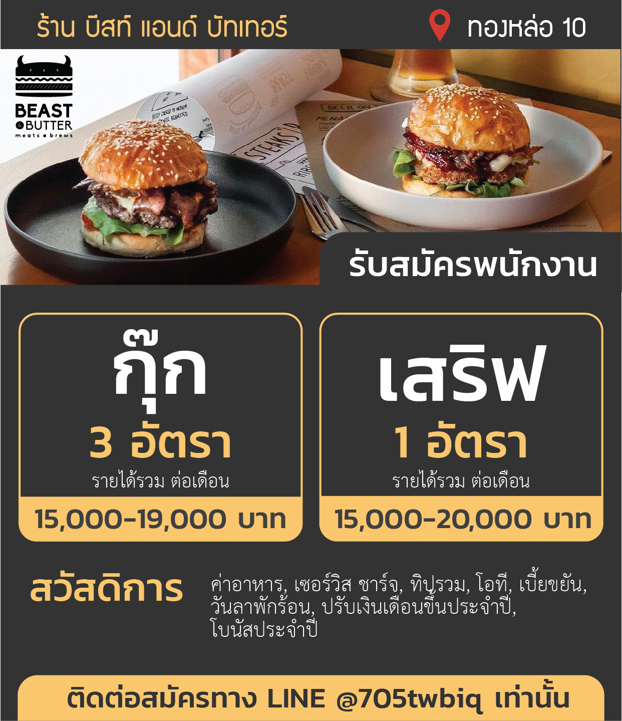 รับสมัครพนักงานประจำร้าน Beast & Butter 