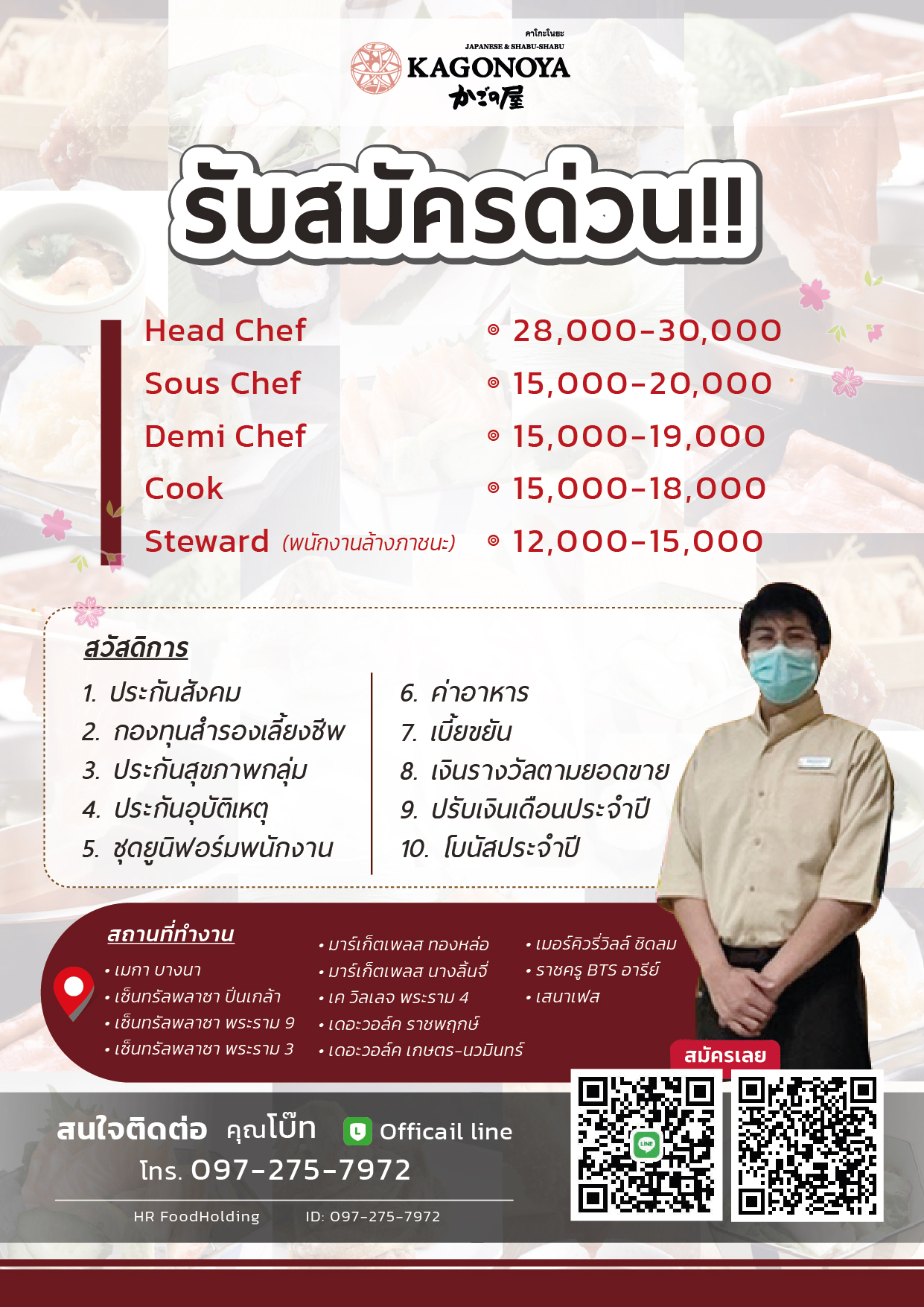 รับสมัครพนักงานประจำร้าน Kagonoya