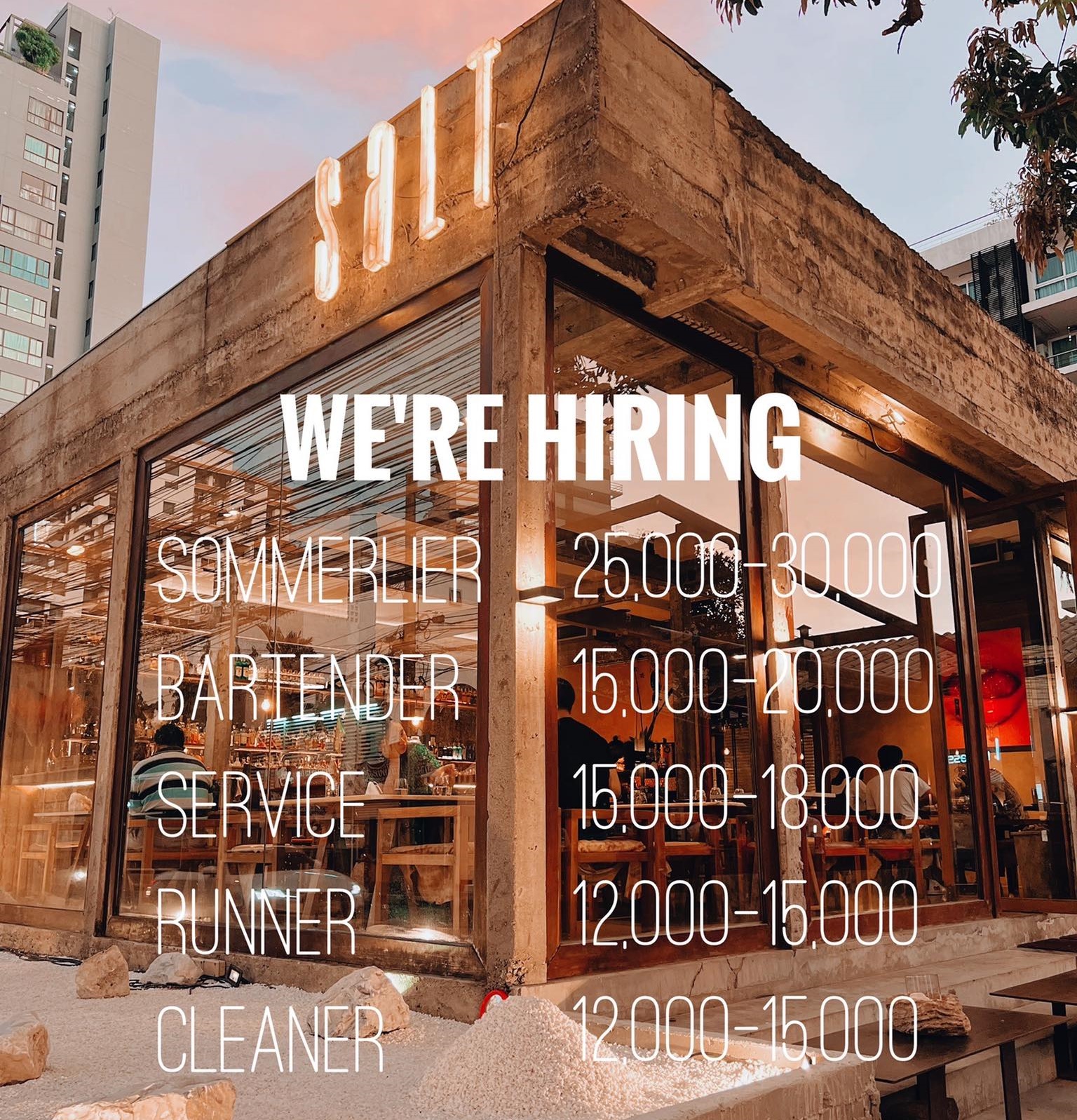 รับสมัครพนักงาน Part Time – Full Time ประจำร้าน Salt รับสมัครพนักงาน Part Time – Full Time ประจำร้าน Salt