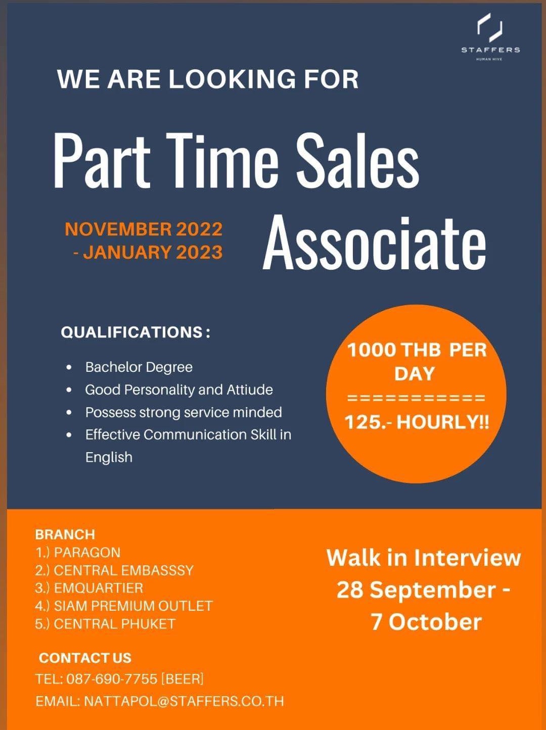 รับสมัครพนักงาน Part Time (Sales Associate)