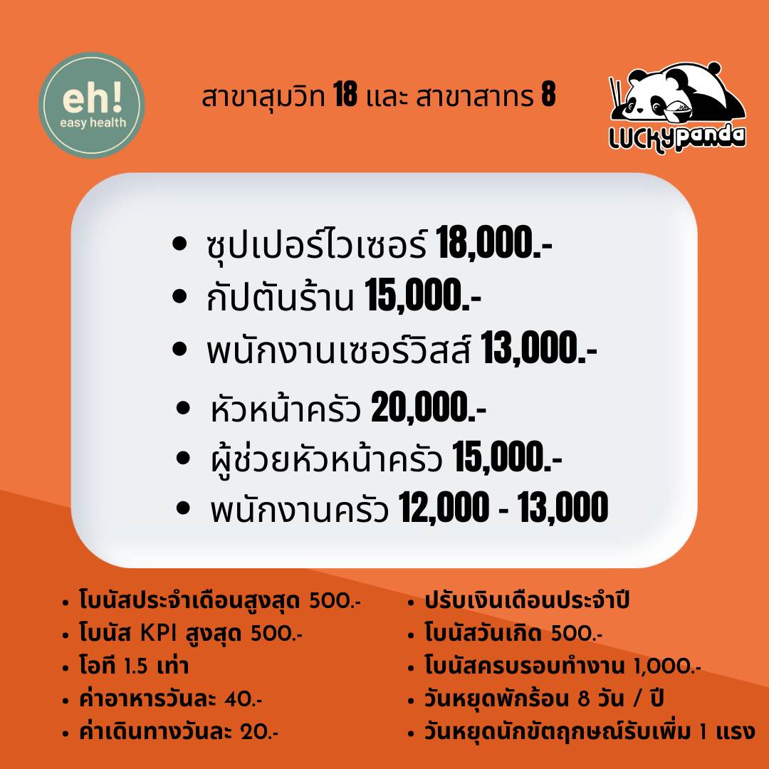 รับสมัครพนักงานร้านอาหาร Easy Health & Lucky Panda