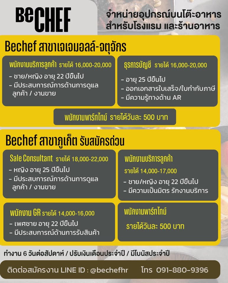 รับสมัครพนักงานร้านอาหาร Be Chef