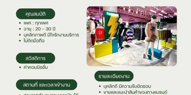 รับสมัครพนักงาน Part Time ร้านเสื้อผ้า FABBOZ