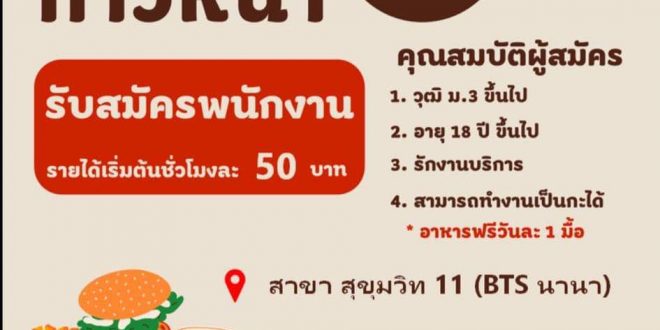 Burger King เปิดรับสมัครพนักงาน Part Time – Full Time