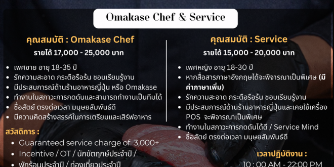 รับสมัครพนักงานร้านอาหาร Kinroll