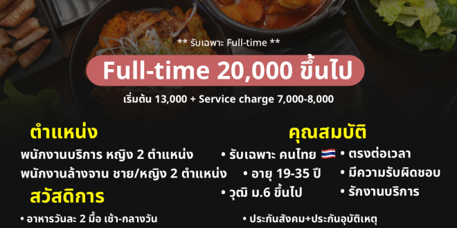 รับสมัครพนักงานร้านบาร์บีคิวเกาหลี Sookdal Korean BBQ