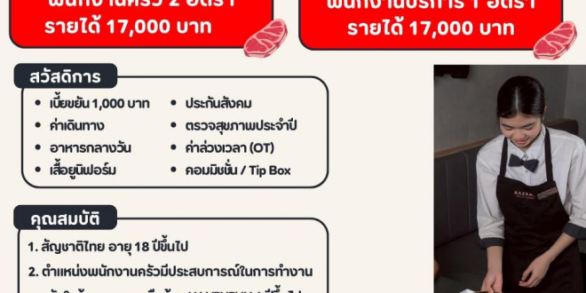 รับสมัครพนักงานร้านอาหาร KAZAMA YAKINIKU