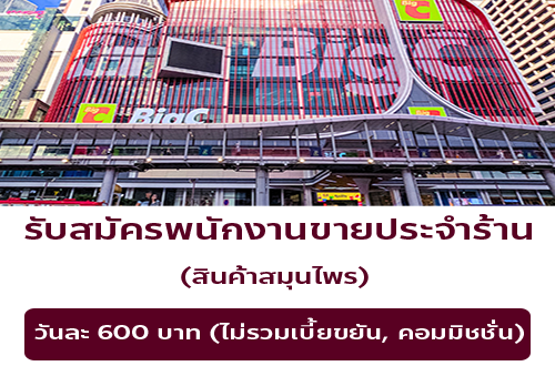 รับสมัครพนักงานขายประจำร้าน (วันละ 600 บาท ขึ้นไป)