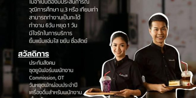 รับสมัครพนักงานร้านกาแฟ Inthanin