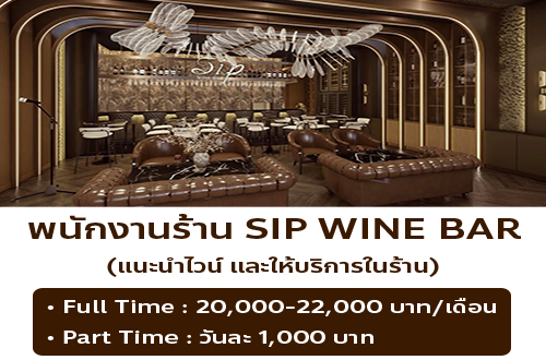 รับสมัครพนักงานร้าน SIP WINE BAR (ร้านอาหาร & Wine Bar)