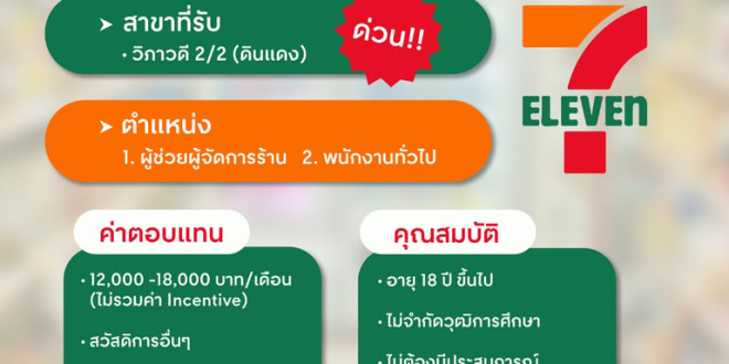 รับสมัครพนักงานประจำร้าน 7-11 สาขา วิภาวดี 2/2 
