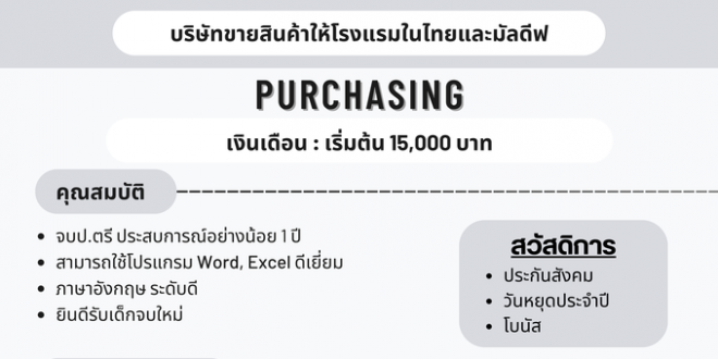 รับสมัครเจ้าหน้าที่จัดซื้อ 2 อัตรา (บริษัท นิวแอทลาสเทรดดิ้ง จำกัด)