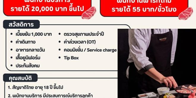 รับสมัครพนักงานร้านอาหาร KAZAMA YAKINIKU