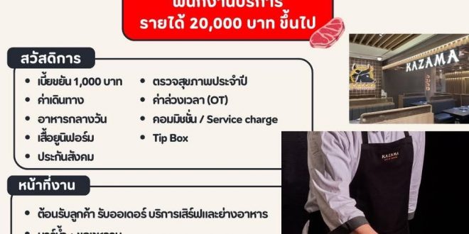 รับสมัครพนักงานร้านอาหาร KAZAMA YAKINIKU