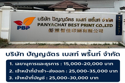 บริษัท ปัญญฉัตร เบสท์ พริ้นท์ จำกัด รับสมัครพนักงาน