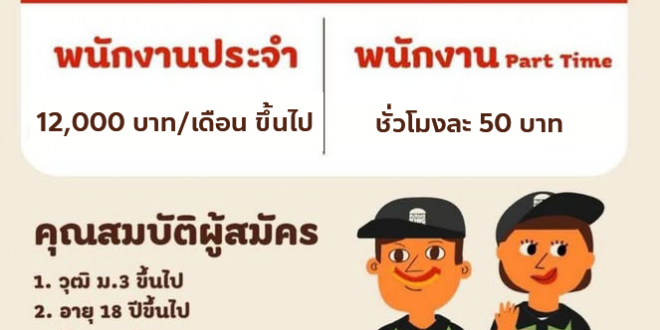รับสมัครพนักงานร้าน Burger King สาขา PTTOR เกษตรนวมินทร์