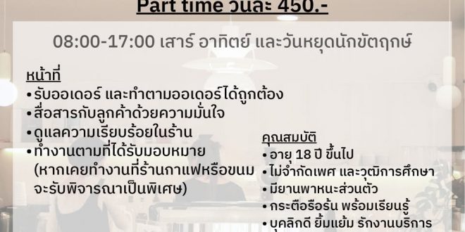 รับสมัครพนักงาน Part Time ร้าน Roastmary’s Coffee House