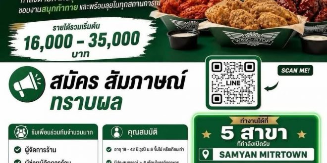 รับสมัครพนักงานร้านอาหาร Wingstop