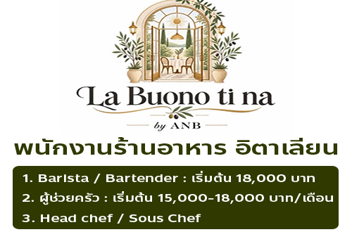 รับสมัครพนักงานร้านอาหาร อิตาเลียน La Bouno ti na