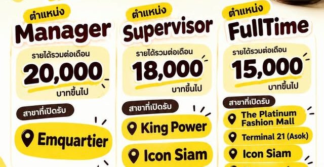 รับสมัครพนักงานประจำร้าน Yenlyyours