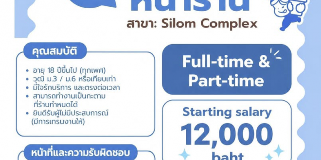 รับสมัครพนักงานร้านโยเกิร์ต Yoppa Yogurt